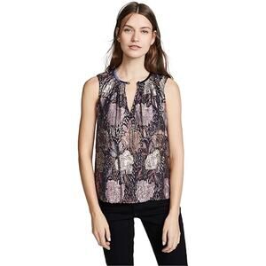 Rebecca Taylor Women's Sleeveless Floral Rose Clip Sleeveless Keyhole Top Size 2